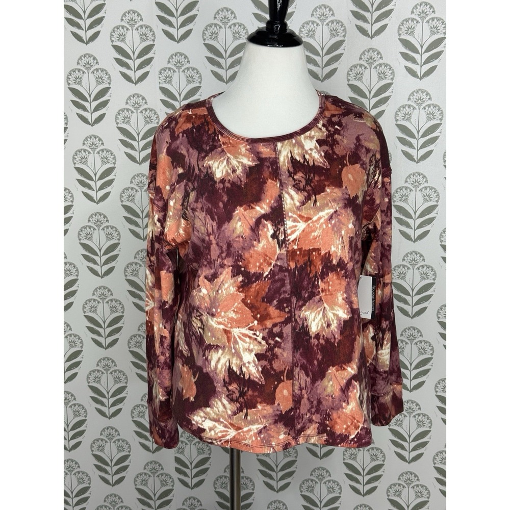 Westbound Petites Floral Foliage Knit 3/4 Sleeve Round Neck Top PL NWT